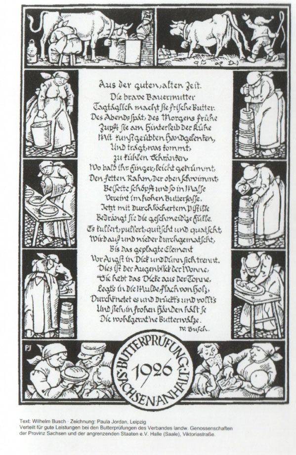 Butterprfung in Sachsen-Anhalt; Text: Wilheim Busch; Zeichnung: Paula Jordan; Leipzig